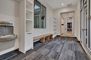 Mudroom with built in storage and bench seating